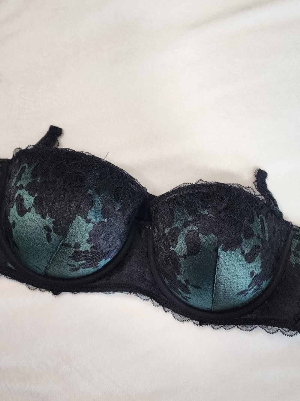 Torrid Curve Emerald Green Black Lace Push-Up Strapless Bra 42C Plus Size